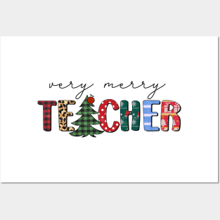 Very Merry Teacher Buffalo Plaid Teacher Christmas Gift Posters and Art